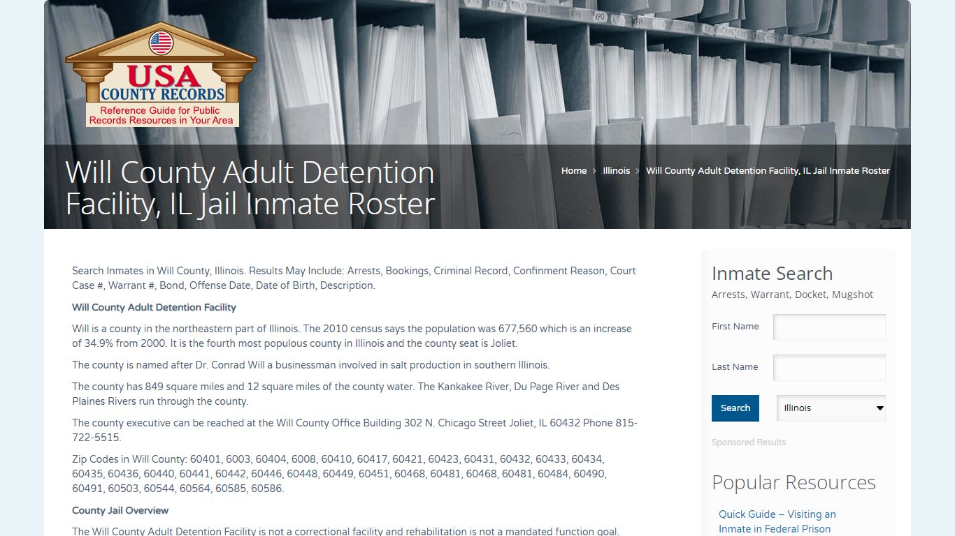 Will County Adult Detention Facility, IL Jail Inmate Roster