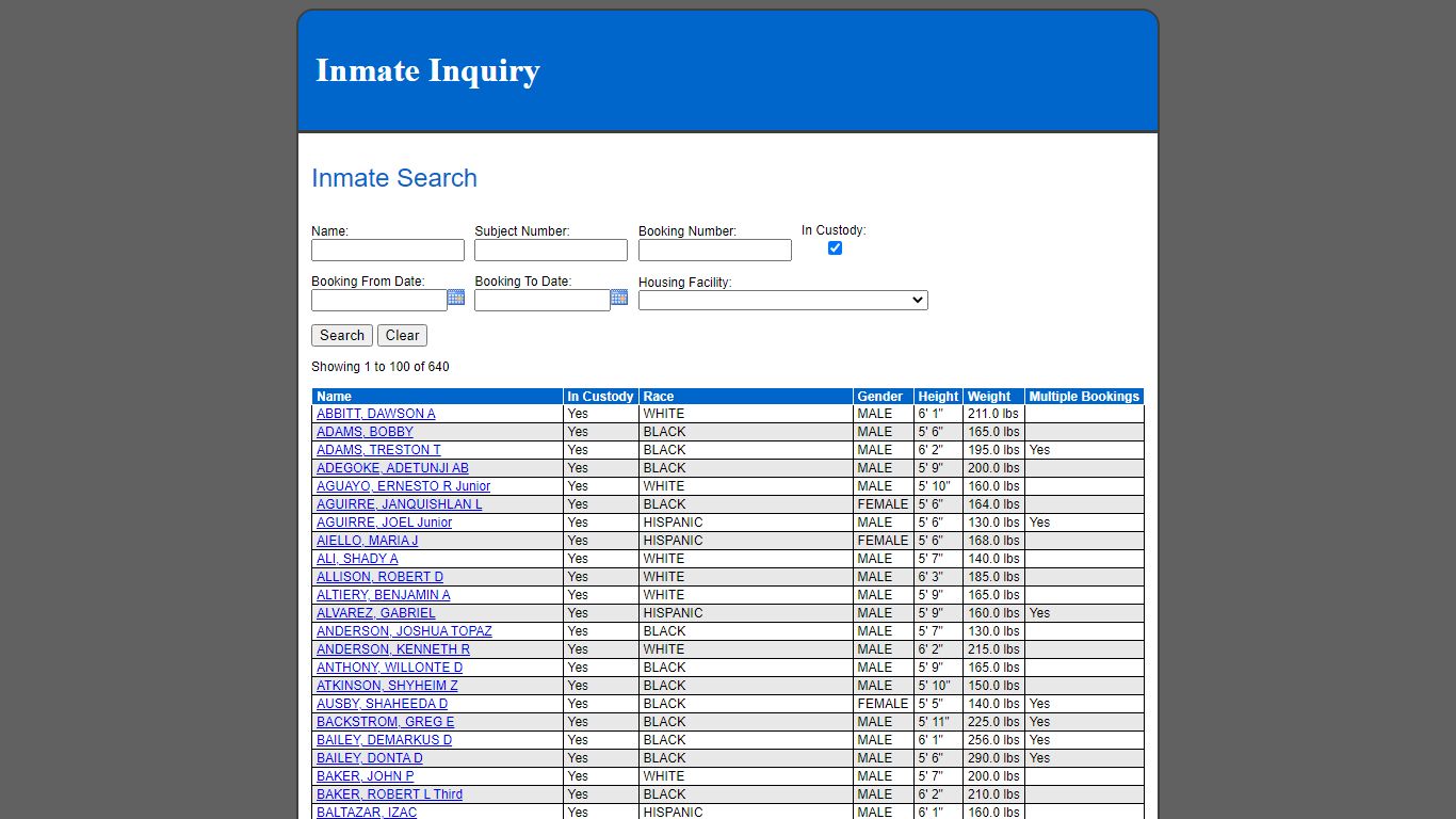 Inmate Search - 66.158.36.230